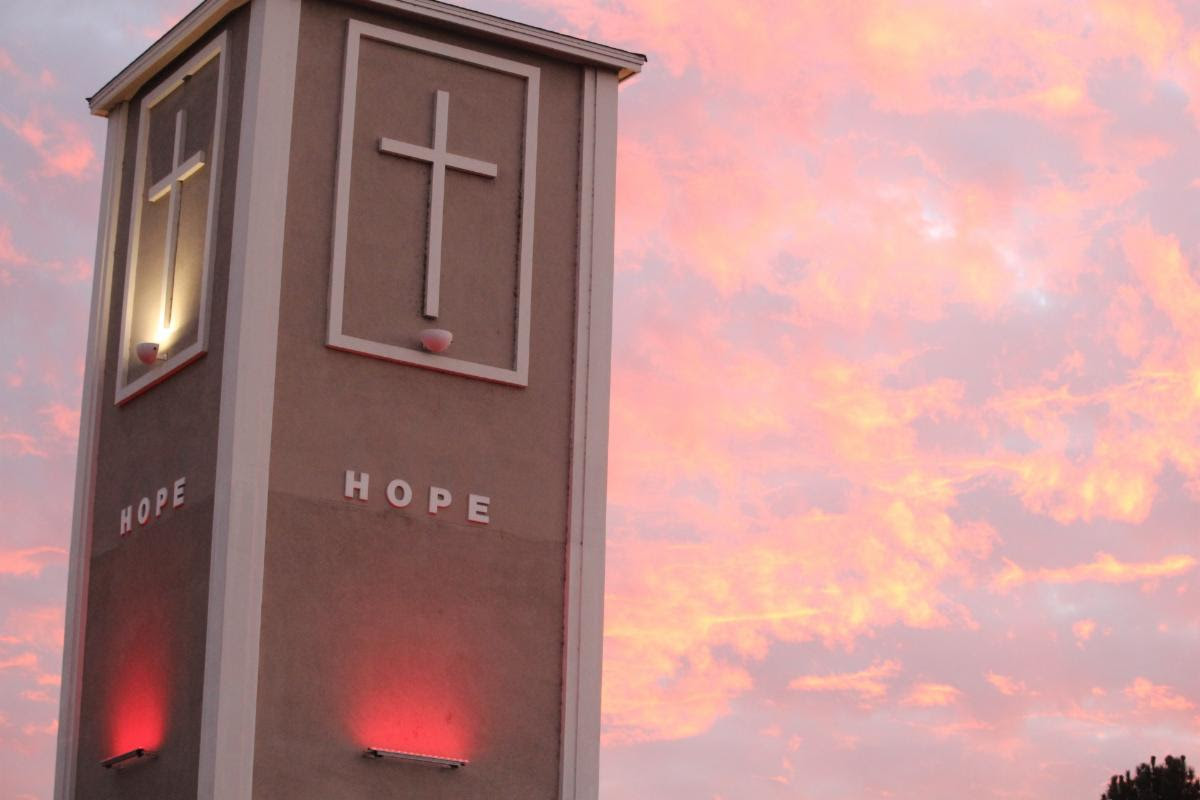 photo of a church with the word hope on the side of the building